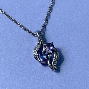 Diamond & Tanzanite Sterling Silver 2 Stone Suite Antique Vintage Necklace